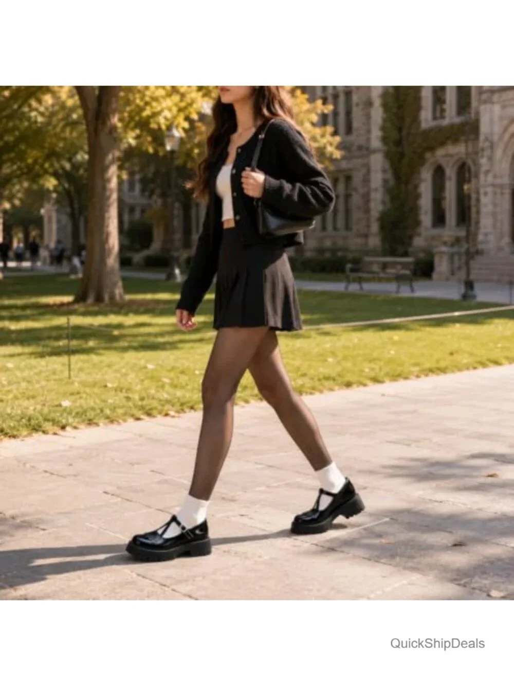 Black Patent Platform Mary Jane Shoes for Women Pumps